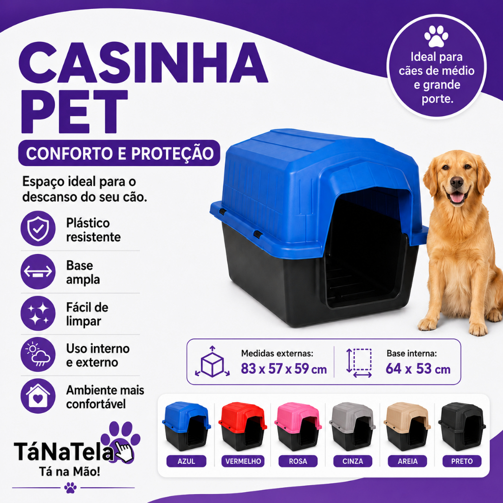 Casinha Pet N6 Grande 2 em 1 Cães Grandes Labrador Golden Uso Interno Externo