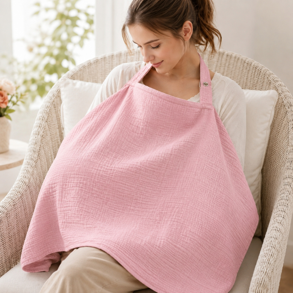 Capa de Amamentação 100% Algodão 85x70cm Respirável para Bebê e Mamãe