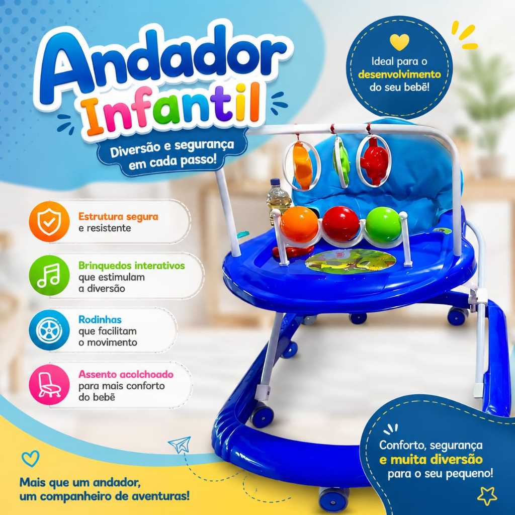 Andador Azul e Rosa Ajustável Roda de Silicone Musical Com Pendente Enviamos para Todo Brazil