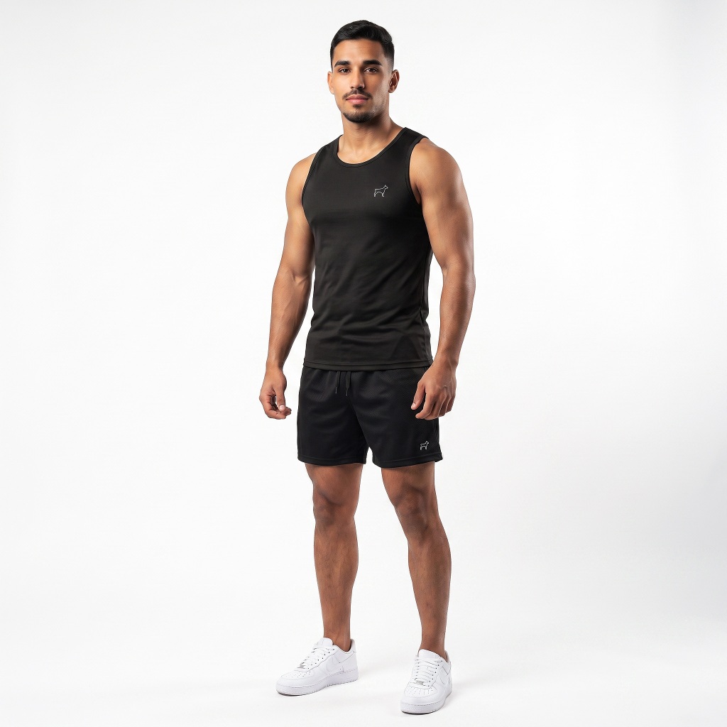 Conjunto Masculino Regata + Short Mauricinho Tactel Parvori Academia Treino CrossFit Corrida Slim
