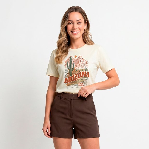 T-shirt Feminina Amarela Estampa Arizona Moderna e Confortável Em Malha 100% Algodão