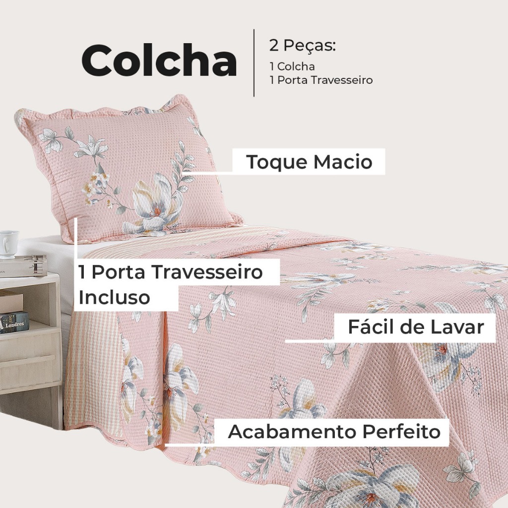 Kit Cobre Leito Colcha Solteiro Bouti 2 Peças Dupla Face Estampada Porta Travesseiro Aba Americana · foto 2
