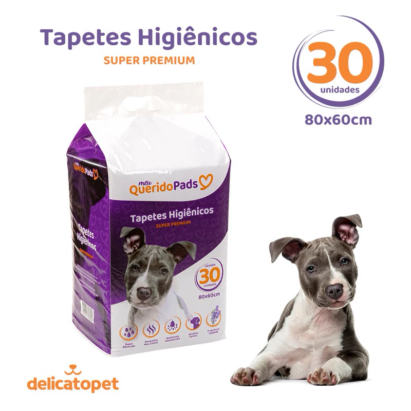 Tapete Higiênico Pet Meu Querido Pads Super Premium 30 Unidades 80x60cm Cachorro Fragrância Lavanda Atrativo Canino