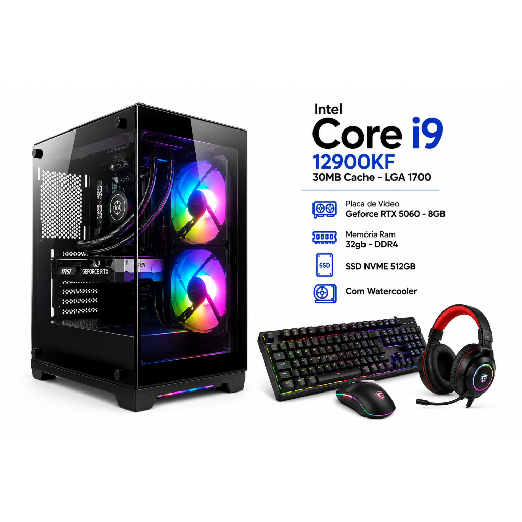 Computador Gamer Intel Core i9 12900KF, 32GB RAM DDR4, 512GB SSD NVME, GEFORCE R