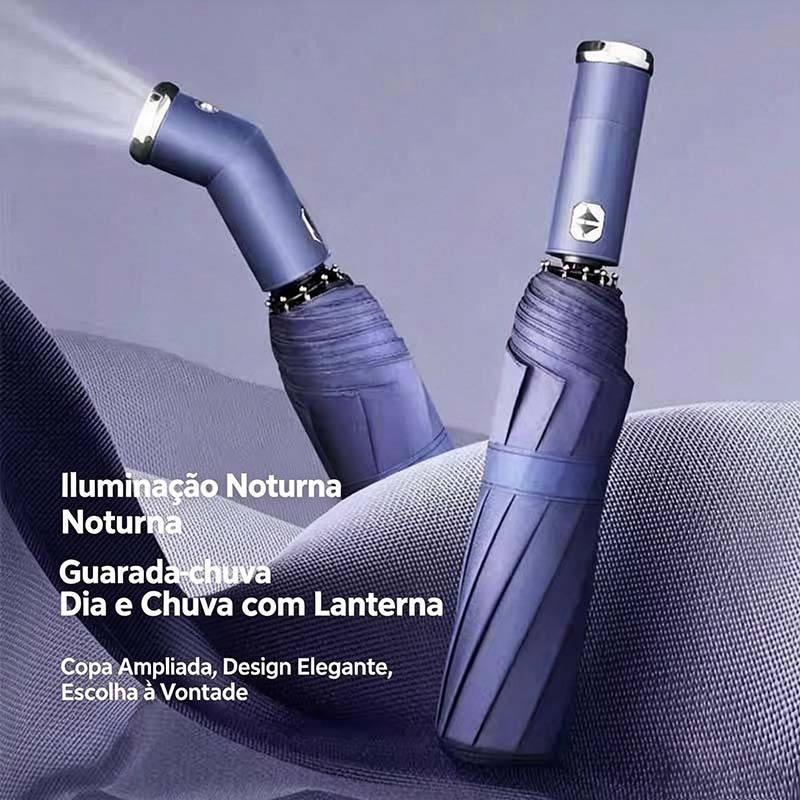 Guarda-Chuva Automático Anti-Vento com Lanterna Proteção UV Blackout Compacto para Bolsa e Mochila — imagem 1