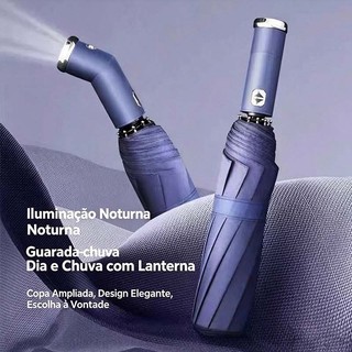 Guarda-Chuva Automático Anti-Vento com Lanterna Proteção UV Blackout Compacto para Bolsa e Mochila