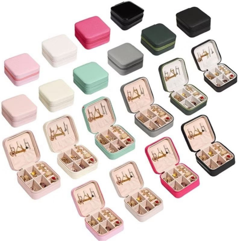 Kit 5/10 pcs Porta Jóias Portátil de Bolsa com Divisões caixa de armazenamento para Brincos Colares