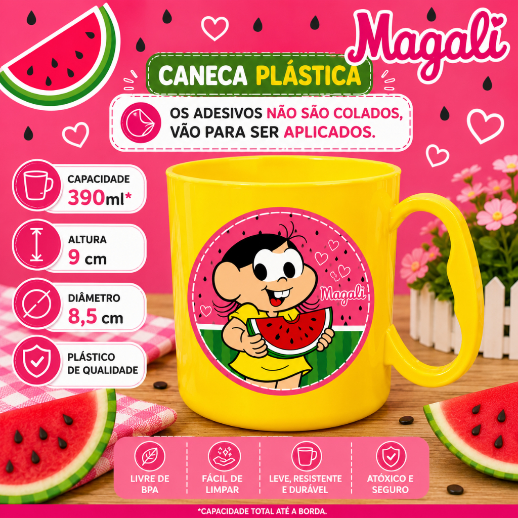 Caneca Plástica Magali 390ml Personalizada Kit 6 a 30 Unidades Lembrancinha Festa Infantil Aniversário
