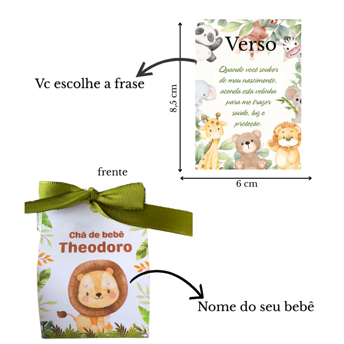 Detalhes do kit 30 vela leão Safari com caixa personalizada  - Aniversário Chá de bebê Nascimento