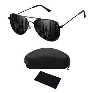 Óculos De Sol Aviador Proteção UV400 Masculino Feminino Todo Preto Dirigir Premium + KIT Acessórios