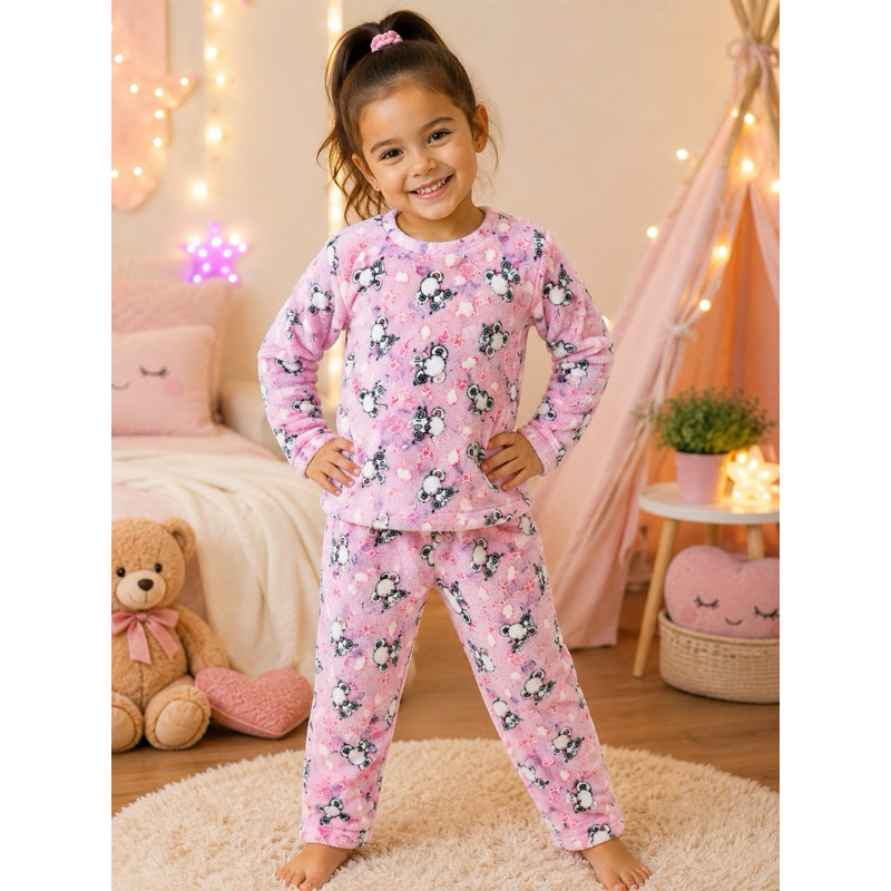 Pijama Infantil Soft Fleece Inverno Menino e Menina – Conjunto Quentinho Estampado Personagens, Unicórnio e Dinossauro