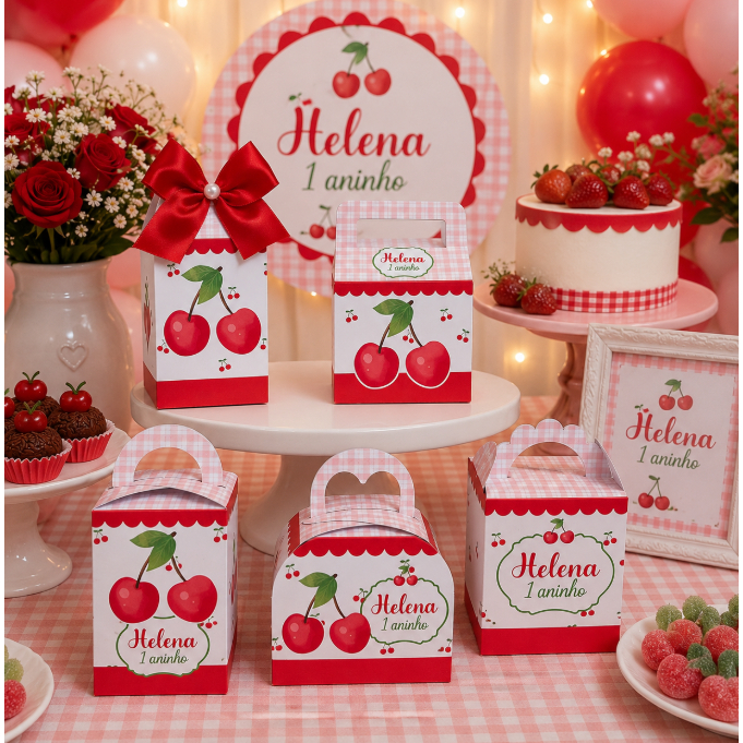 Kit Caixas Cereja/ Cerejinha Vermelho Personalizada/ Lembrancinha de Festa /Aniversário