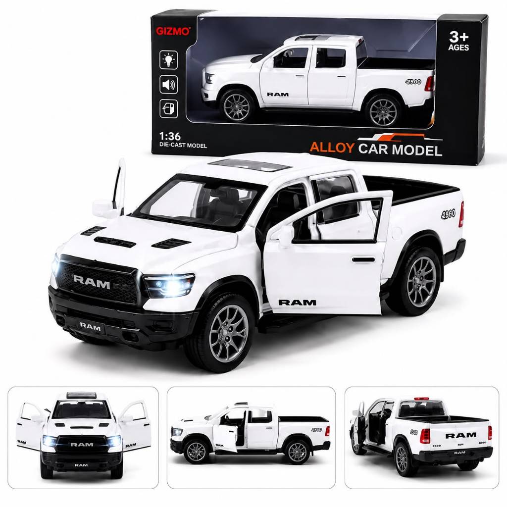 Miniatura Dodge Ram Caminhonete Colecionável em Metal Escala 1:36 Carrinho Fricção Presente Infantil