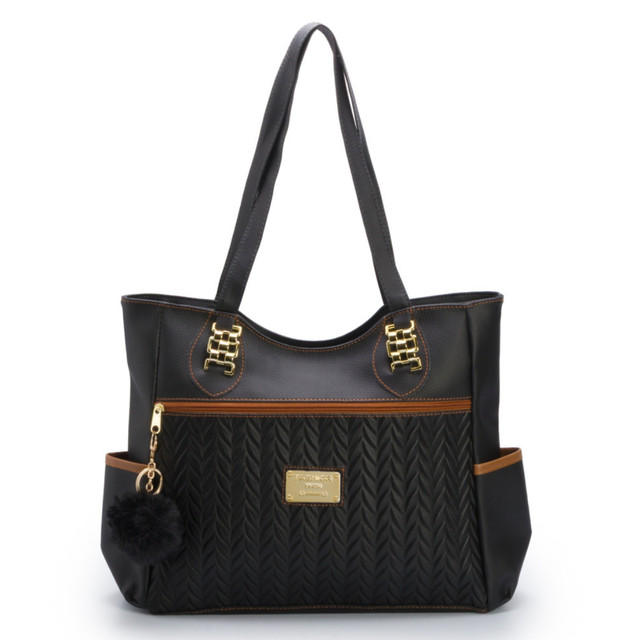 Bolsa Feminina Sacola Grande de Ombro em Couro com Espaço Amplo + Chaveiro Pompom