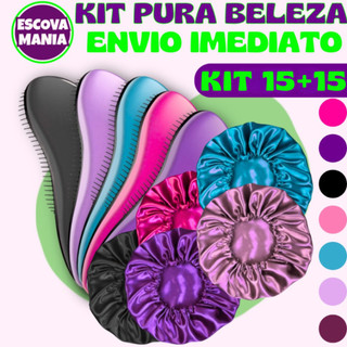 Kit Com 15 - Escovas Mágicas + 15 Touca De Cetim - Pra cabelo - Anti Frizz - De Desembaraçar Cabelo
