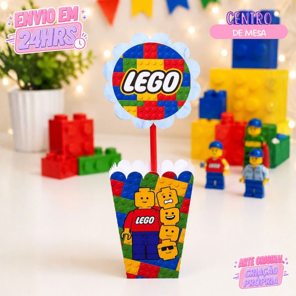 Kit 10 Centro de mesa Lego Personalizados /Lembrancinha de Festa /Aniversário PEGUE E MONTE