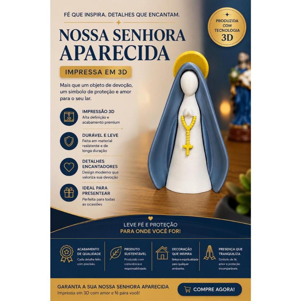 Nossa Senhora Aparecida Decorativa com Oração | Imagem Católica em Caixa | Presente Religioso