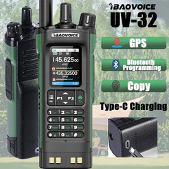 iBAOVOICE UV32 GPS Walkie Talkie 10W Long Range Multi Band Bluetooth App 1000Canais USB-C EU Carregamento Portátil Rádio
