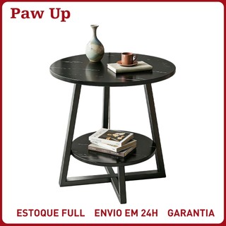Mesa Lateral Redonda Pequena Mármore 2 Prateleiras Moderna Minimalista para Sala e Sofá