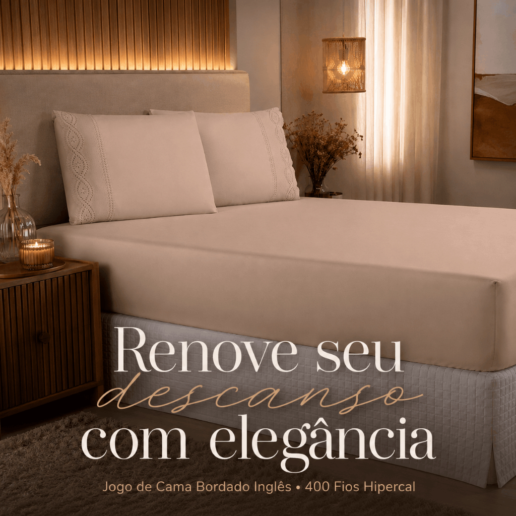 Jogo Lençol Queen\Casal 400 Fios Percal Kit 3 Peças Bordado Inglês Cama Box Toque Macio Com Elástico · foto 2