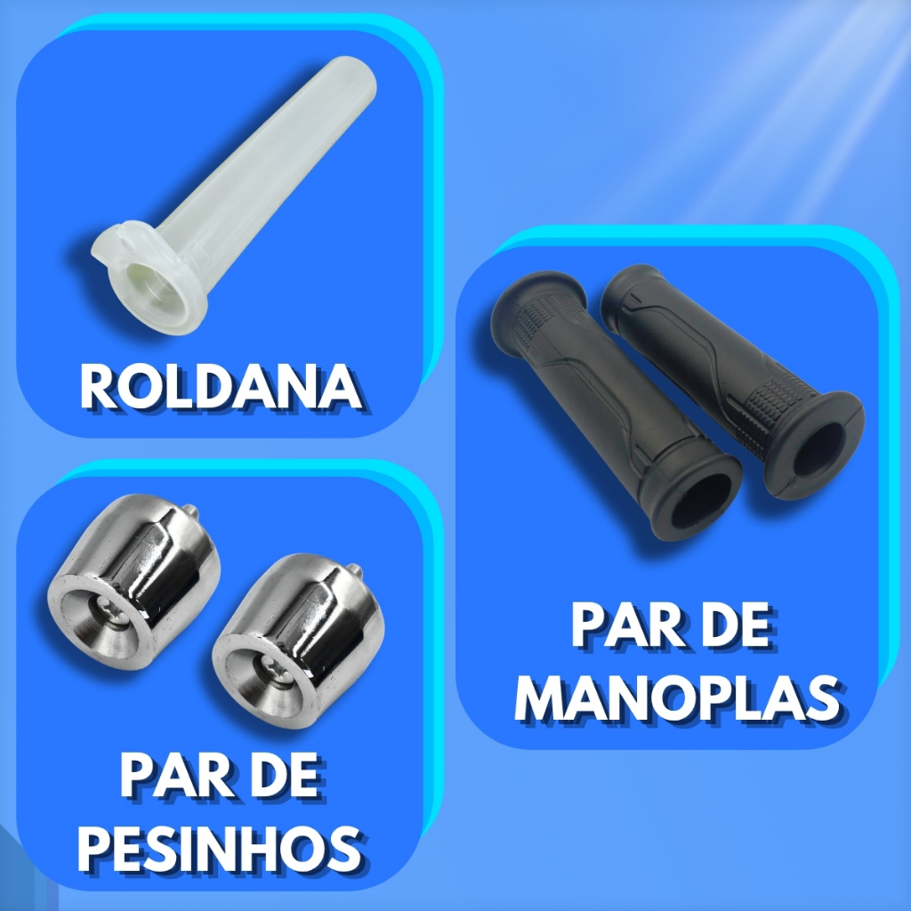 Manopla Riscadinha + Roldana + Par Peso Pcx 150 Honda Cromado Preto Cg Titan Fan Start Mix 2014 2015 2016 2017 18 a 2023 — imagem 2 de 2