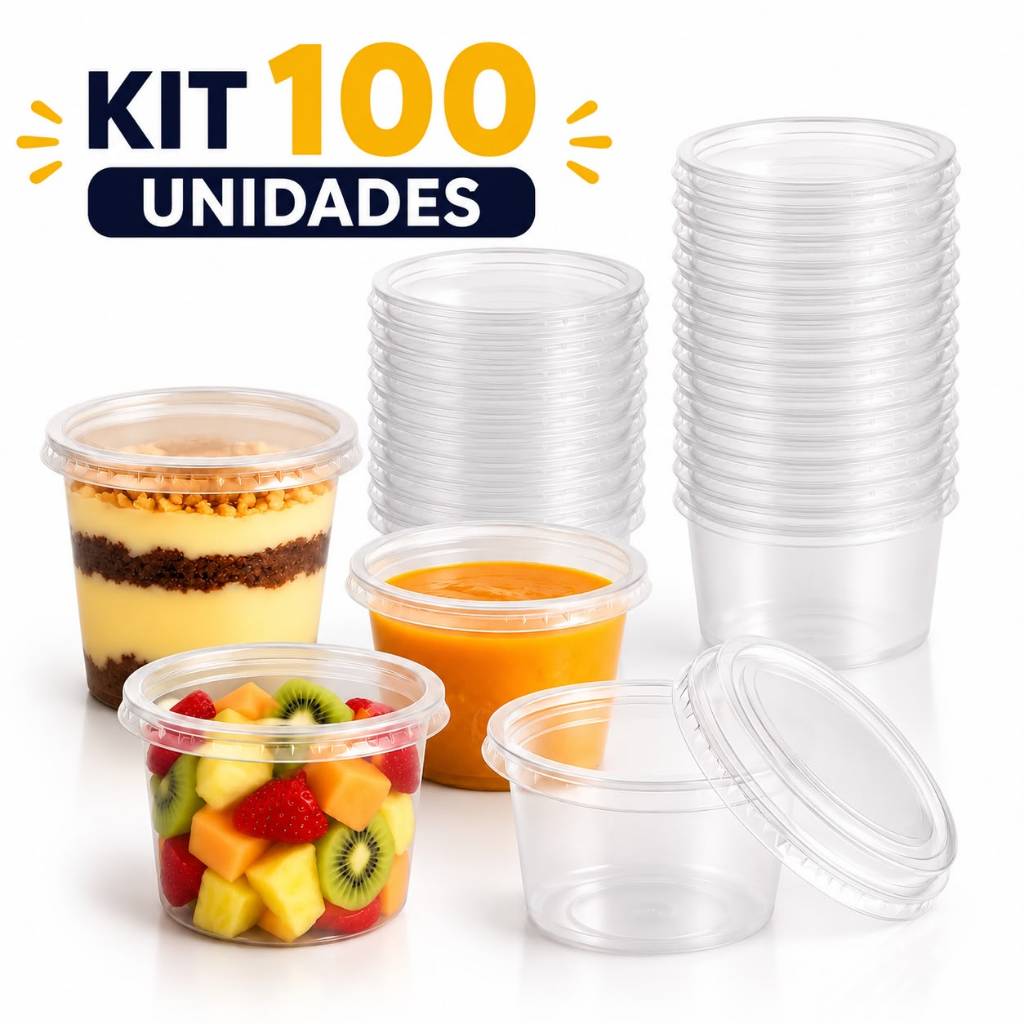 Kit 100un Pote 250ml Descartável Redondo Freezer E Microondas