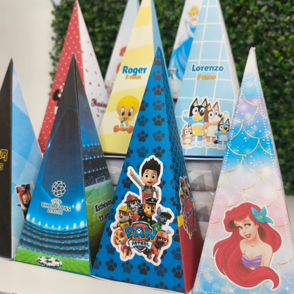 Caixa Pirâmide Personalizada | Qualquer Tema | Lembrancinha Festa Infantil