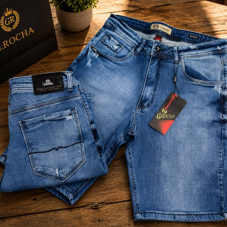 Bermuda Jeans Masculina Slim Com Elastano Premium Confortável Casual do 38 ao 48