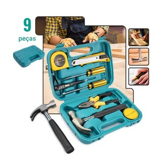 Kit Maleta Estojo Ferramentas 9 Peças Martelo Alicate Chave de Fenda Trena Portátil (LWJ-149)