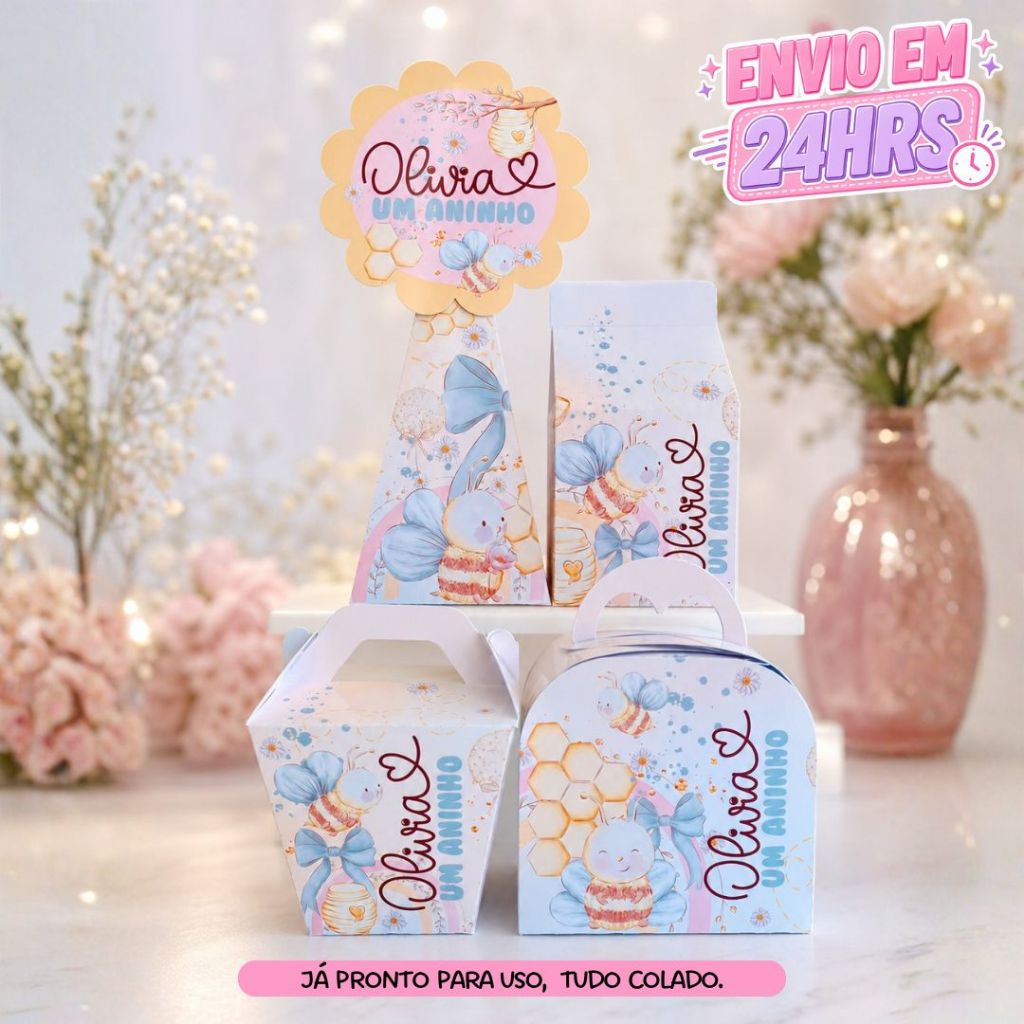 Kit Caixinhas Abelhinha Personalizados /Lembrancinha de Festa /Aniversário/ Milk Piramide