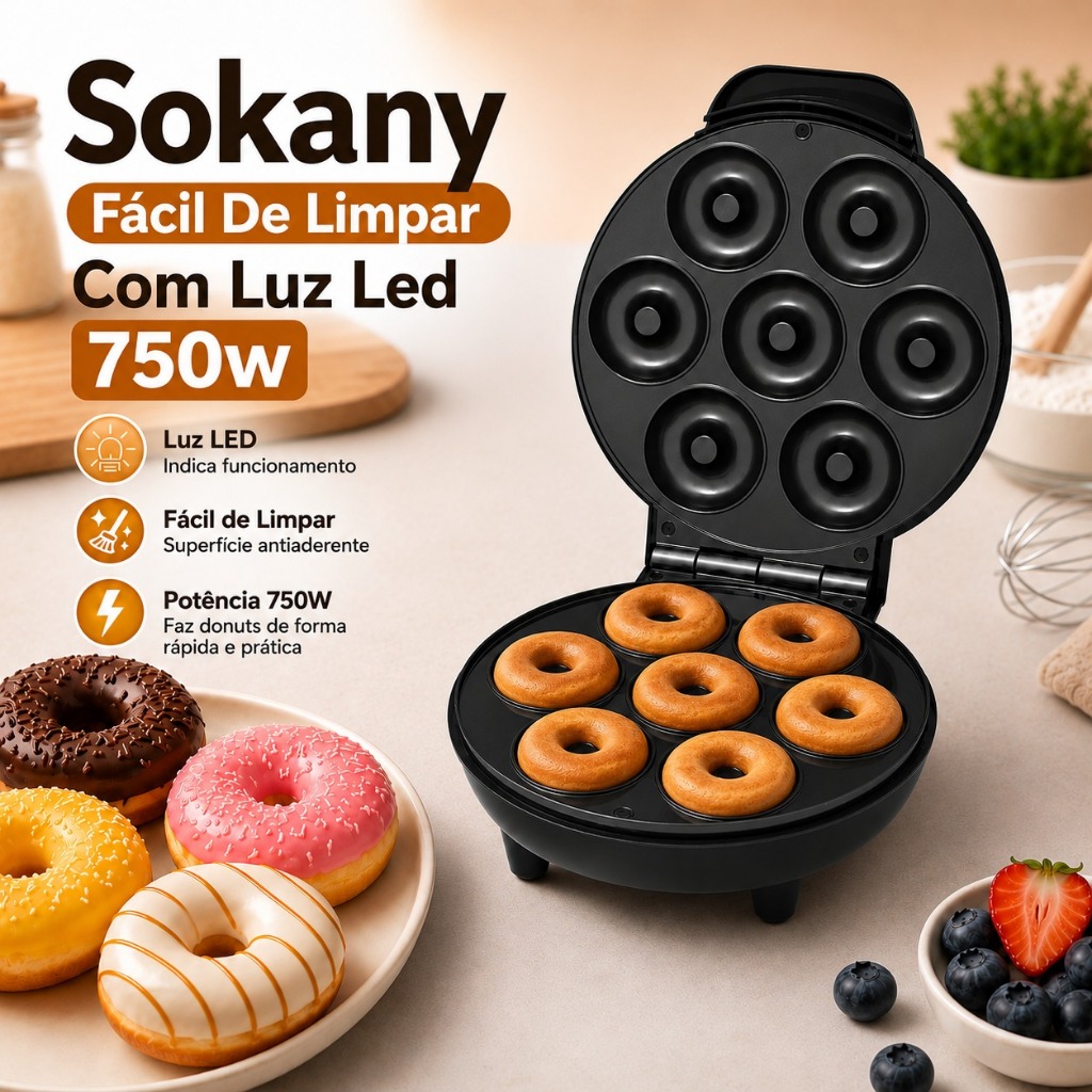 Máquina De Donuts 127v 7 Cavidades Profundidade 1,3cm 750w Cor Preto