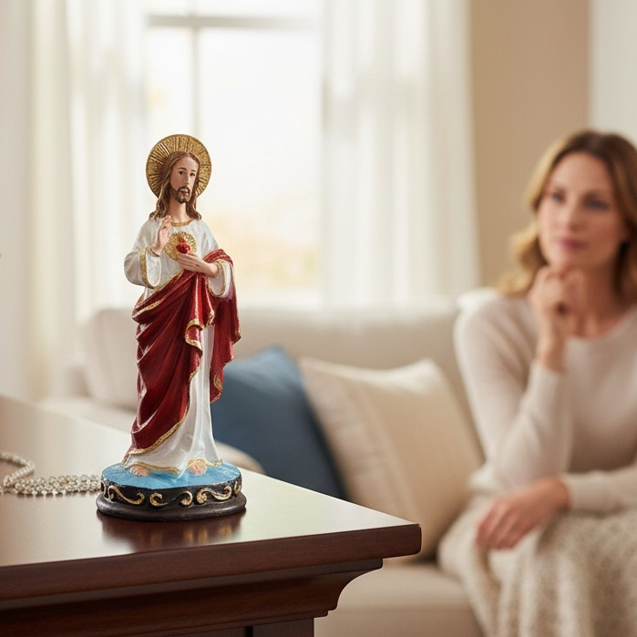 Sagrado Coração de Jesus em Resina Imagem Católica para Altar e Decoração Presente Religioso Santo Católico