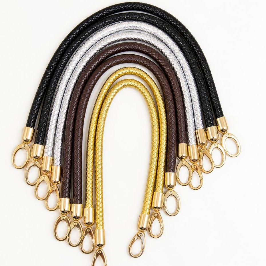 Alça Para Bolsa em Couro Sintético Trançado 55 Cm x 1.5cm Cores - Com Ganchos Dourados - Par