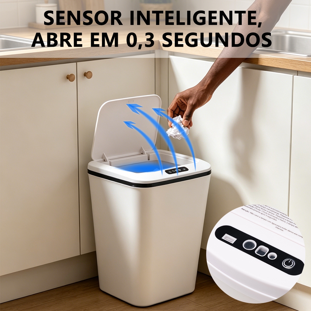 Lixeira com Sensor Automático 16L Recarregável Abertura Inteligente para Cozinha Banheiro Quarto Escritório — foto 3