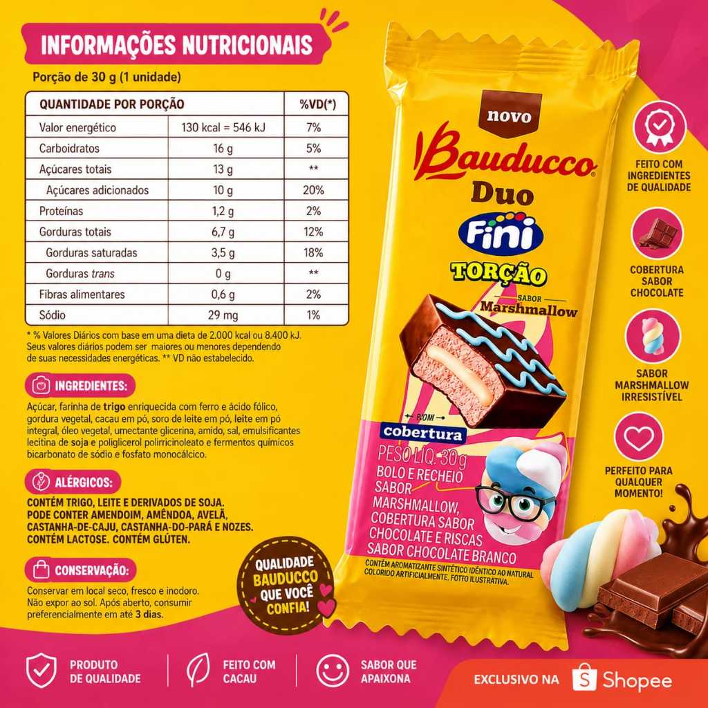 Bolinho Bauducco Duo Fini Torção Marshmallow 15 Unidades 30g — imagem 2 de 2