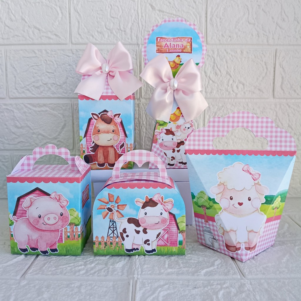 Kit Personalizados Fazendinha Menina ( PEGUE E MONTE )lembrancinha Caixinha personalizada festa infantil aniversário