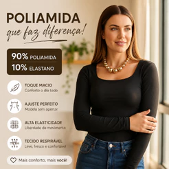 Blusa Manga Longa Feminina em Poliamida Básica Ajustada Confortável 3404-A