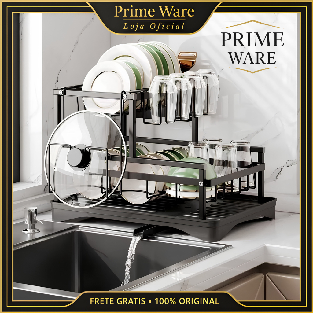 Escorredor de Louças Rack Aço Inox Carbono Organizador Pratos Preto