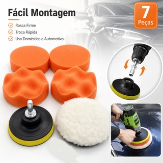 Kit 7 Boinas de Polimento com Disco Adaptador para Furadeira