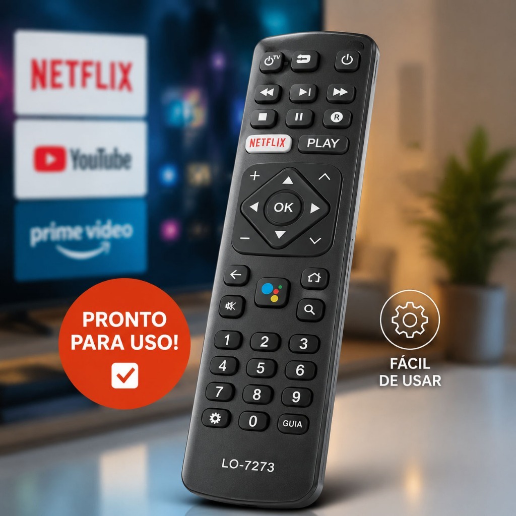 Controle Remoto TV Smart Universal Compatível com Diversas Marcas Botão Streaming Pronto Uso 7273