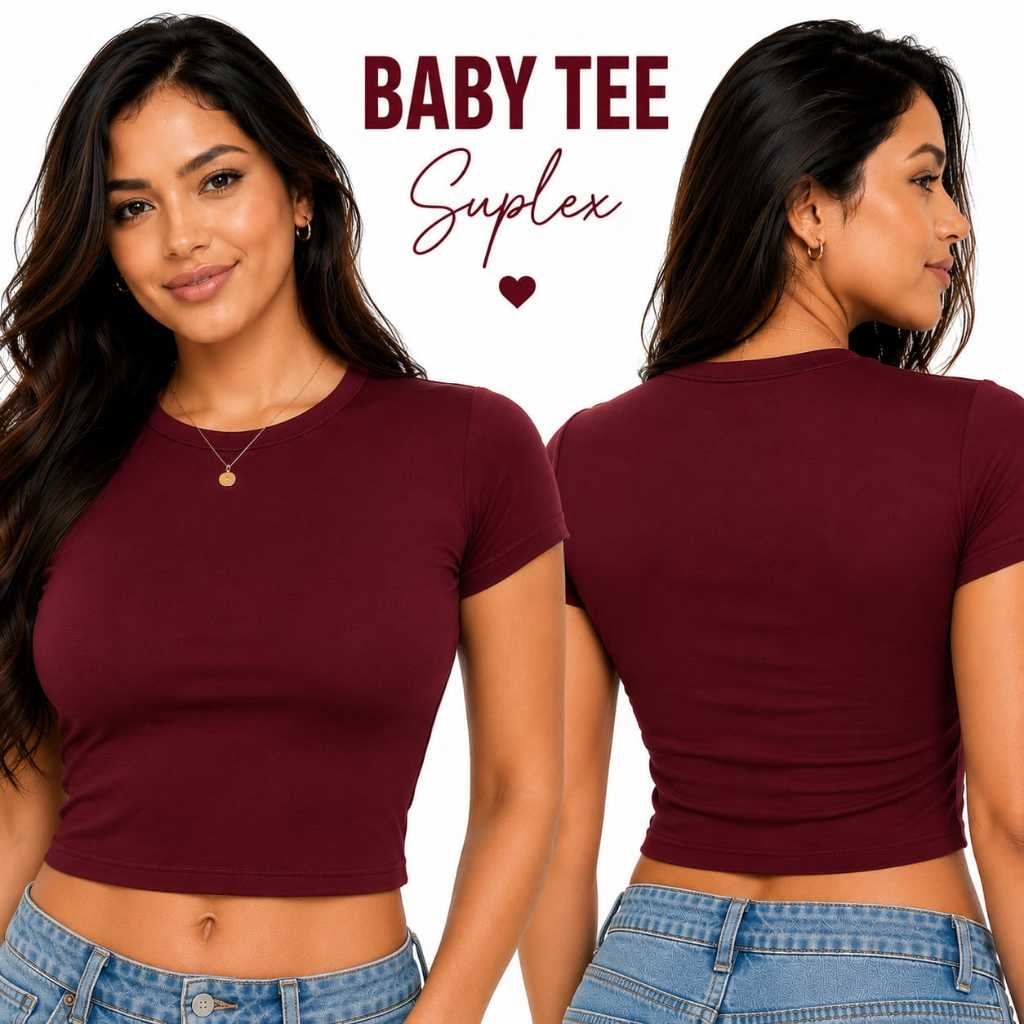 Kit 2 Baby Tee Feminina Blusa Slim Fit Baby Look Manga Curta Blusa de Compressão Academia