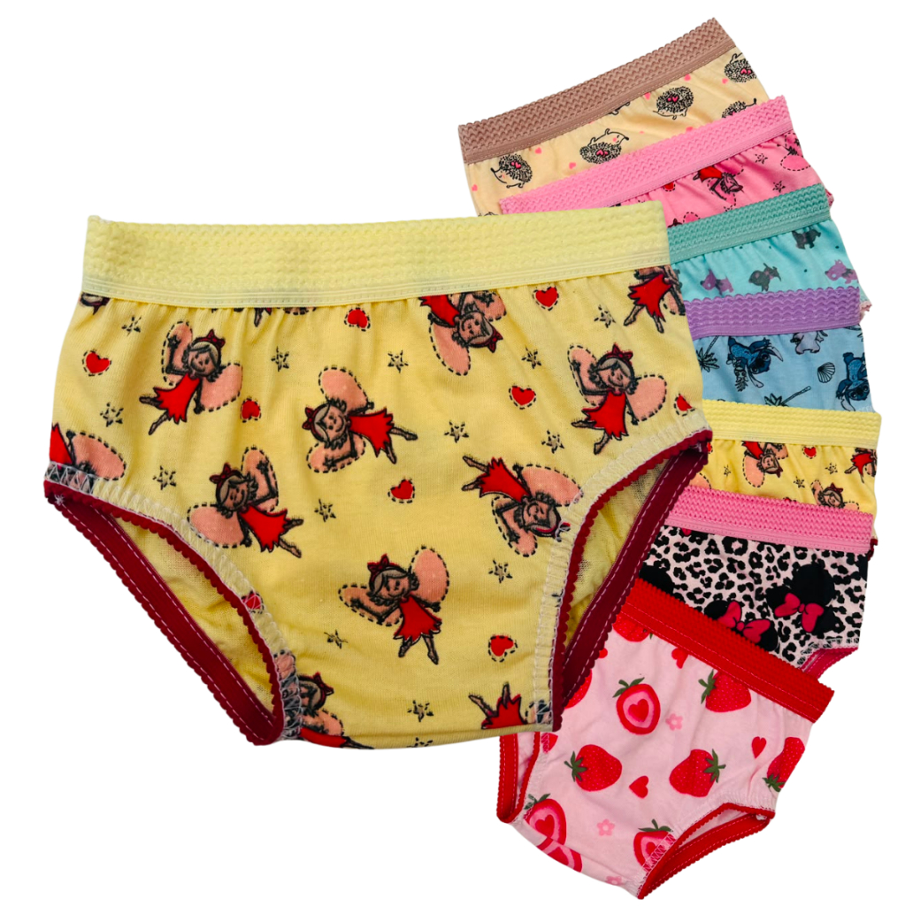 kit 10 Calcinhas Infantil de Criança100% Algodão Estampada com Elástico de Cós