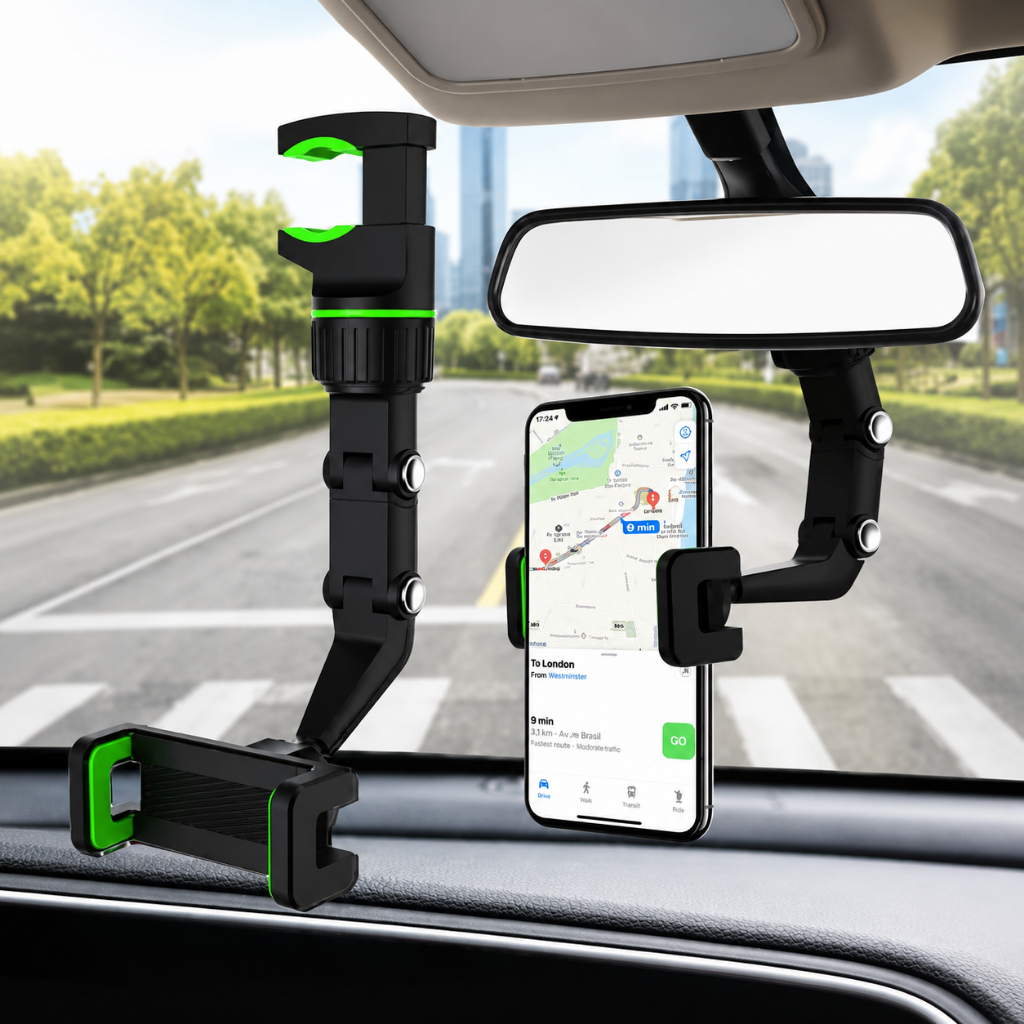 Suporte para Celular Smartphone com Apoio no Retrovisor Extensível Giro 360º