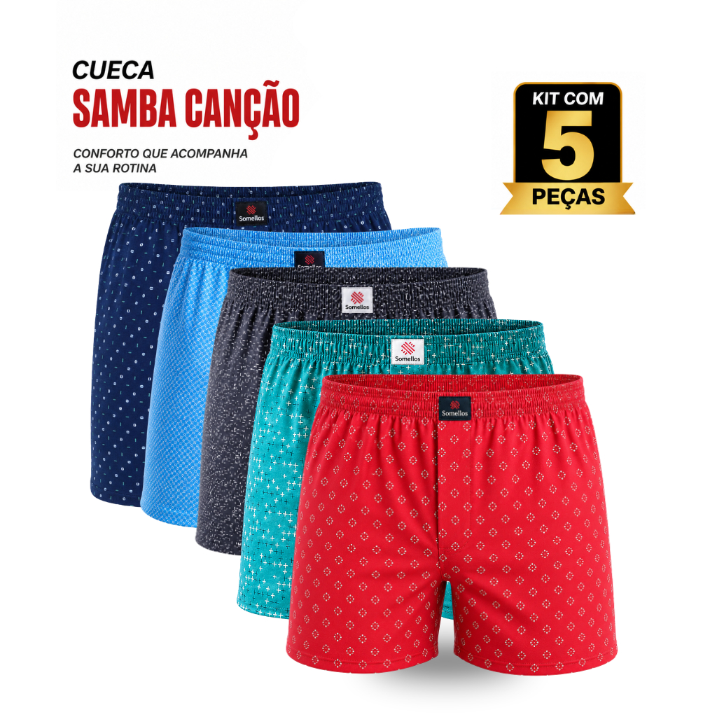 Kit 5 Cueca Samba Canção Masculina Malha Fria Fresquinha e Confortável