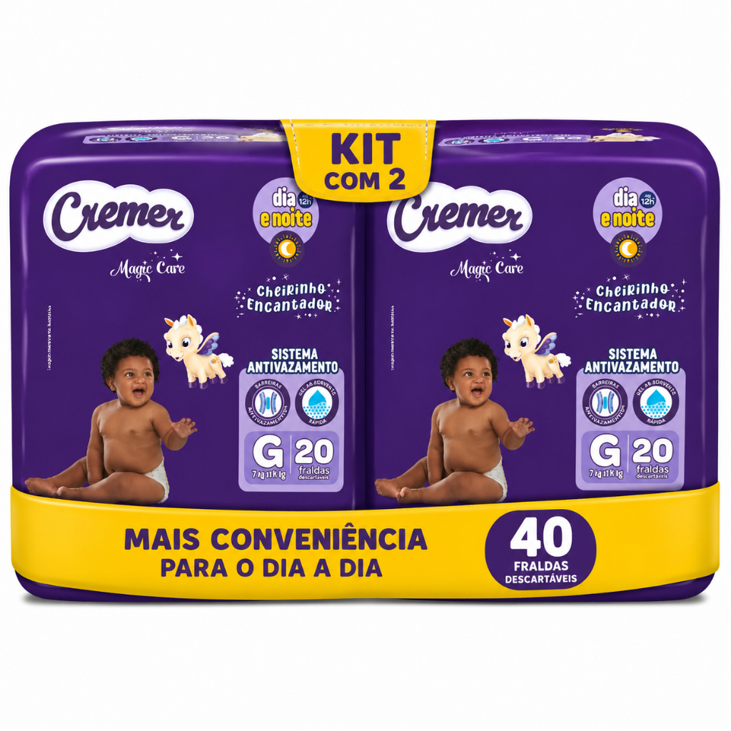 Fralda Cremer Magic Care Jumbo G 20 Unidades – Kit com 2 Pacotes (40 Fraldas)