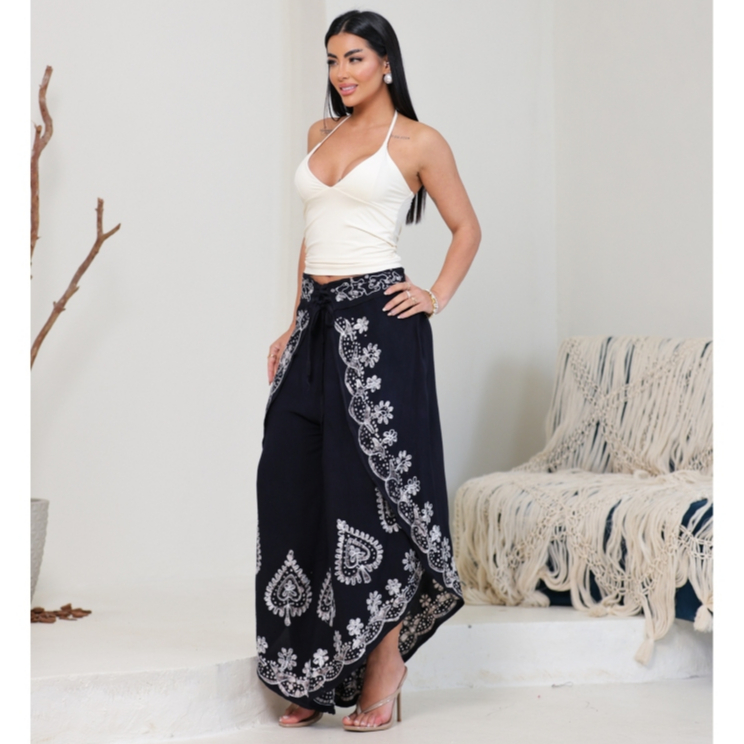 Calça Fenda aberta Bordada indiana batik