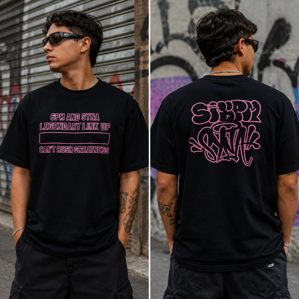 Camiseta Preta Malha Syna 30.1 Estampa de Alta Qualidade