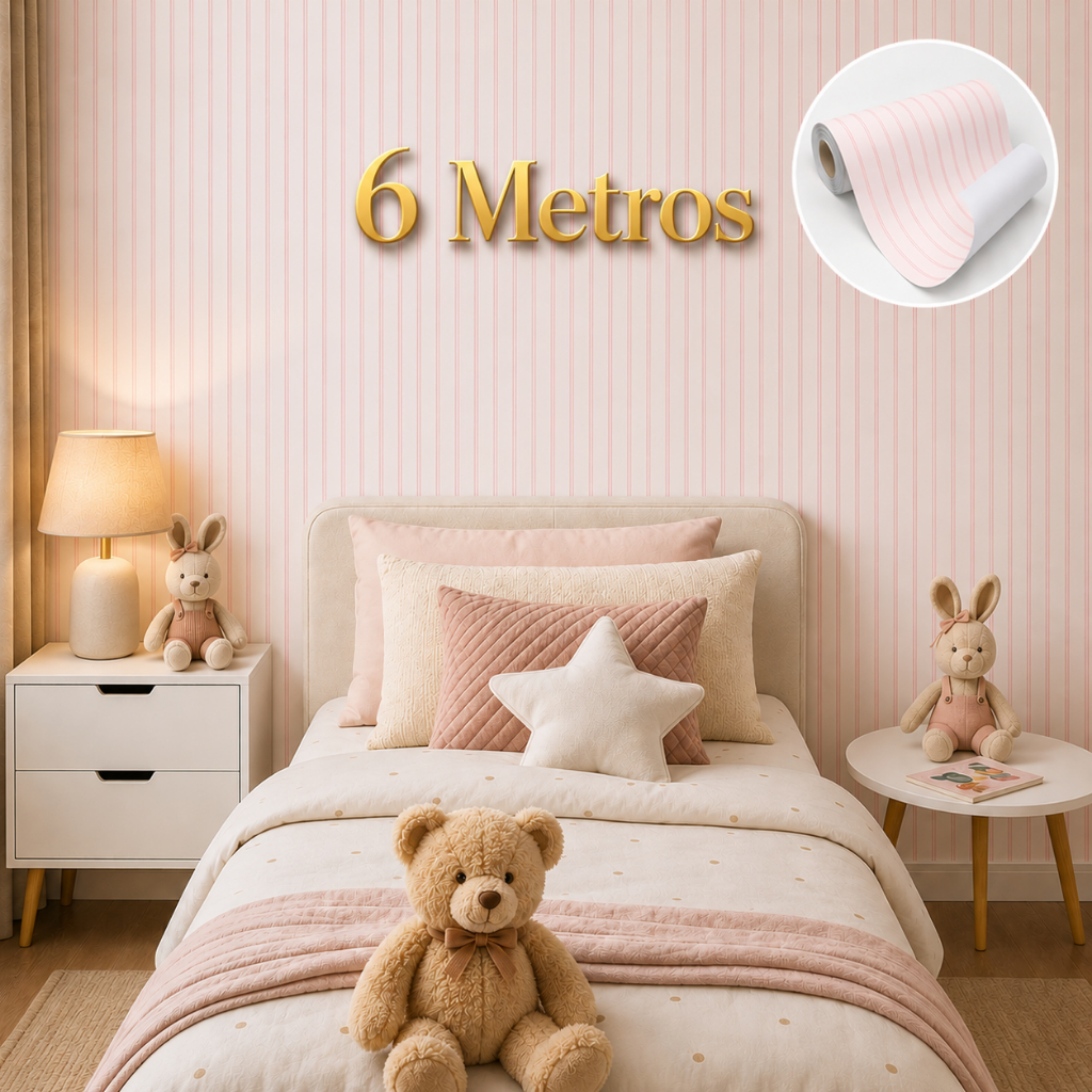 Papel De Parede Contact Adesivo Ripado Rosa| Resistente ao Calor e à Umidade 06 Metros