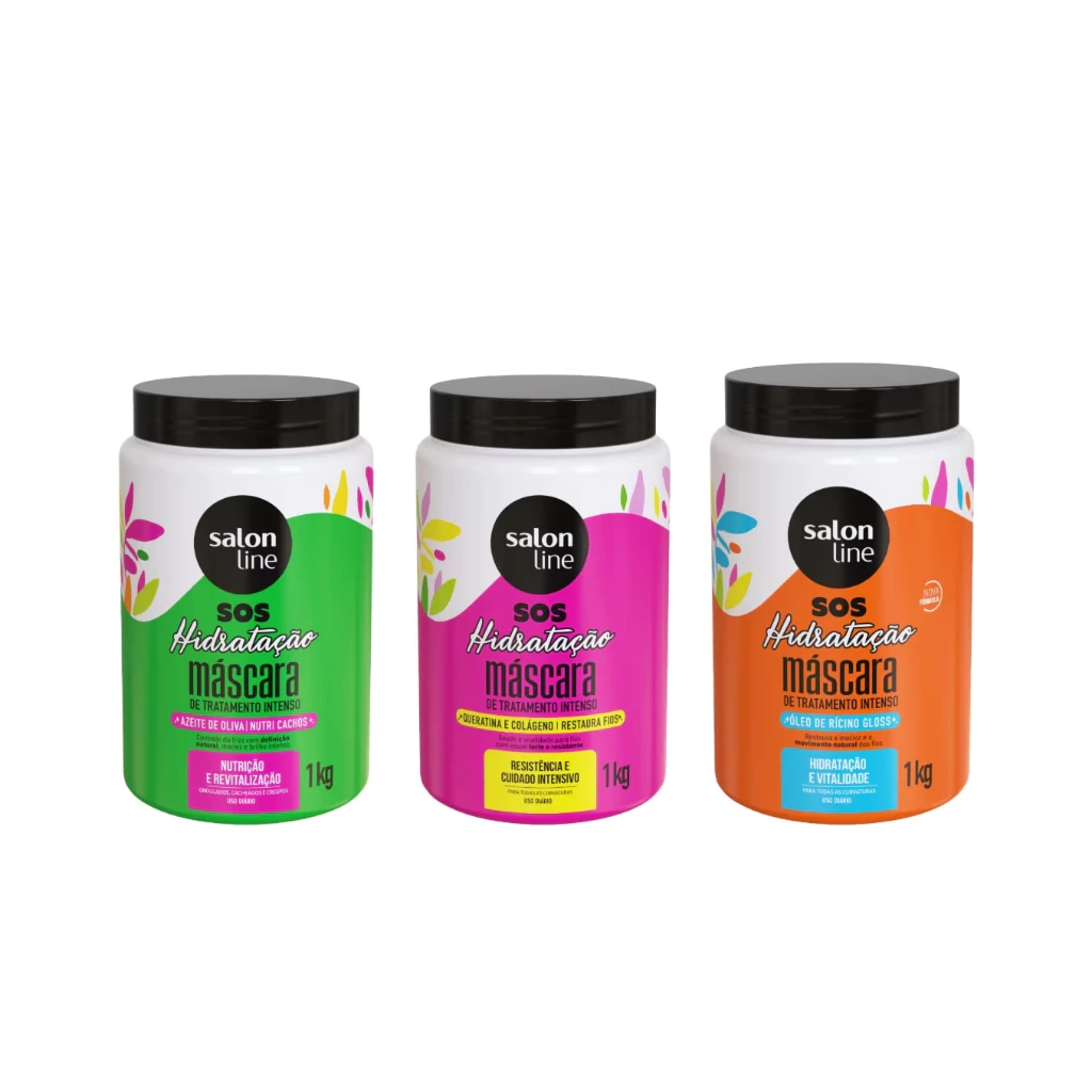 Kit com 3 Máscaras SOS Hidratação: Ultra Cachos + Turbinada + Bio-Reconstrução Salon Line — imagem 1