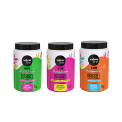 Kit com 3 Máscaras SOS Hidratação: Ultra Cachos + Turbinada + Bio-Reconstrução Salon Line